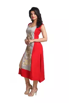 Multicolor Hand Woven Silk Stitched Kurti