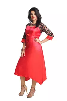 Multicolor Hand Woven Silk Stitched Kurti