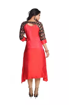 Multicolor Hand Woven Silk Stitched Kurti