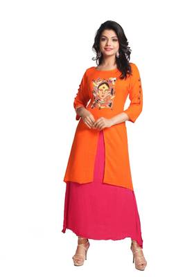 Multicolor Hand Woven Rayon Stitched Kurti 1