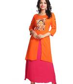 Multicolor Hand Woven Rayon Stitched Kurti