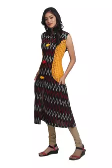Multicolor Hand Woven Cotton Stitched Kurti