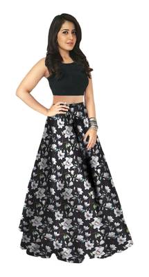 Multicolor Printed Satin Semi Stitched Lehenga 1