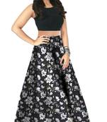 Multicolor Printed Satin Semi Stitched Lehenga
