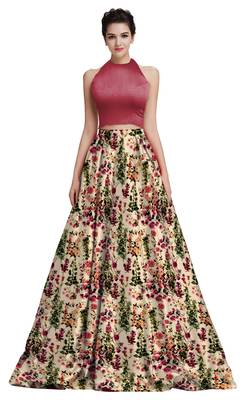 Multicolor Printed Satin Semi Stitched Lehenga 1
