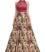 Multicolor Printed Satin Semi Stitched Lehenga