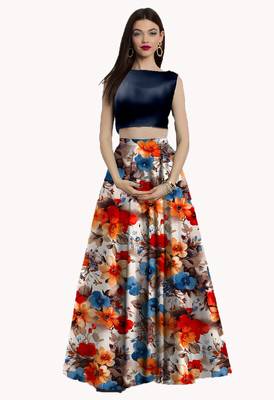 Multicolor Printed Satin Semi Stitched Lehenga 1