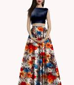 Multicolor Printed Satin Semi Stitched Lehenga