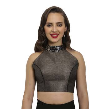 Bronze plain polyester party stitched blouse 1