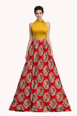 Multicolor Printed Satin Semi Stitched Lehenga 1