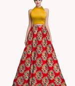 Multicolor Printed Satin Semi Stitched Lehenga