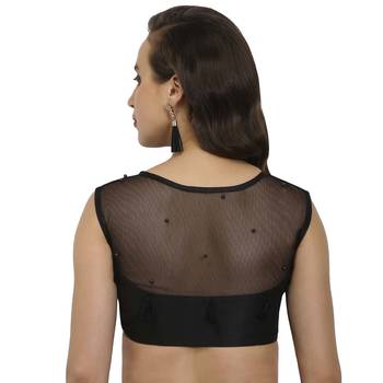 Black plain polyester party stitched blouse 2