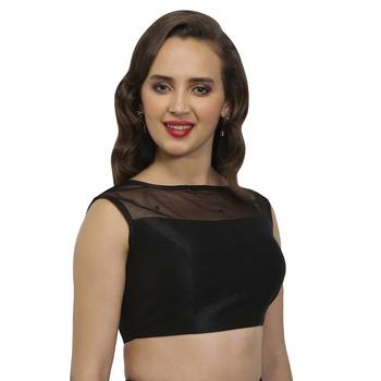 Black plain polyester party stitched blouse 3