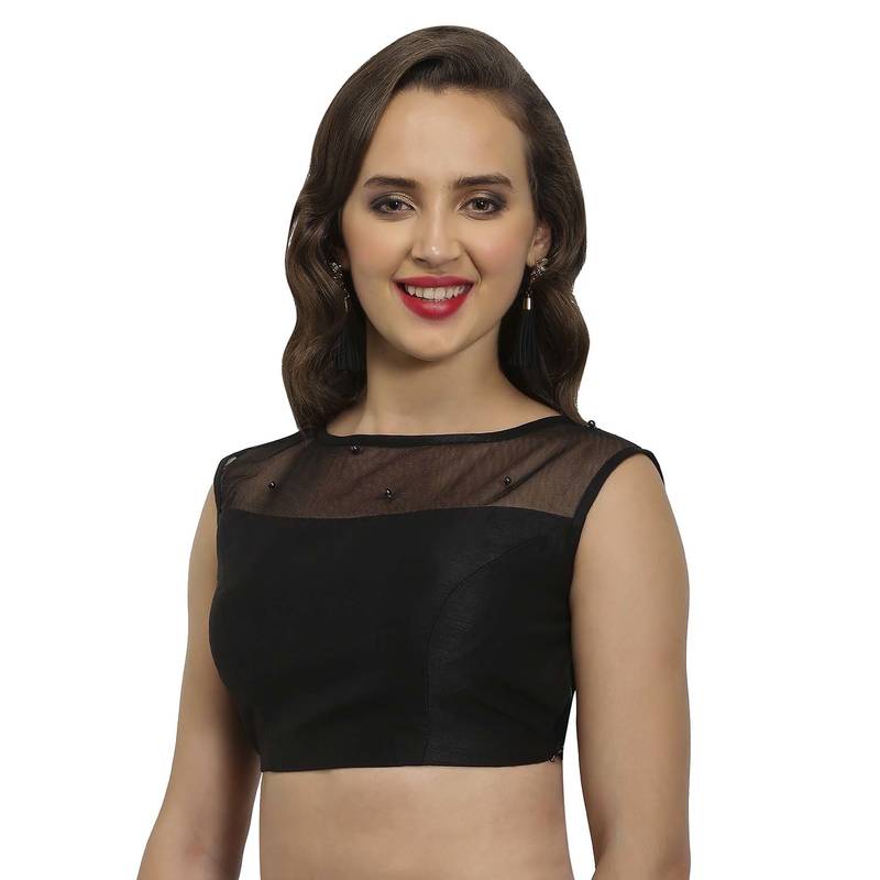 Black plain polyester party stitched blouse