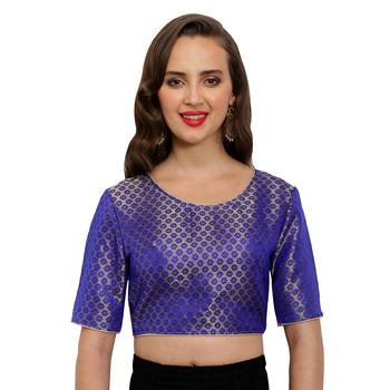 Blue plain polyester party stitched blouse 1
