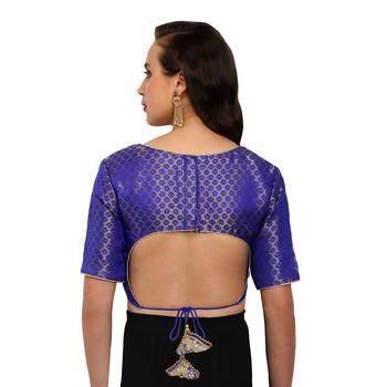 Blue plain polyester party stitched blouse 2