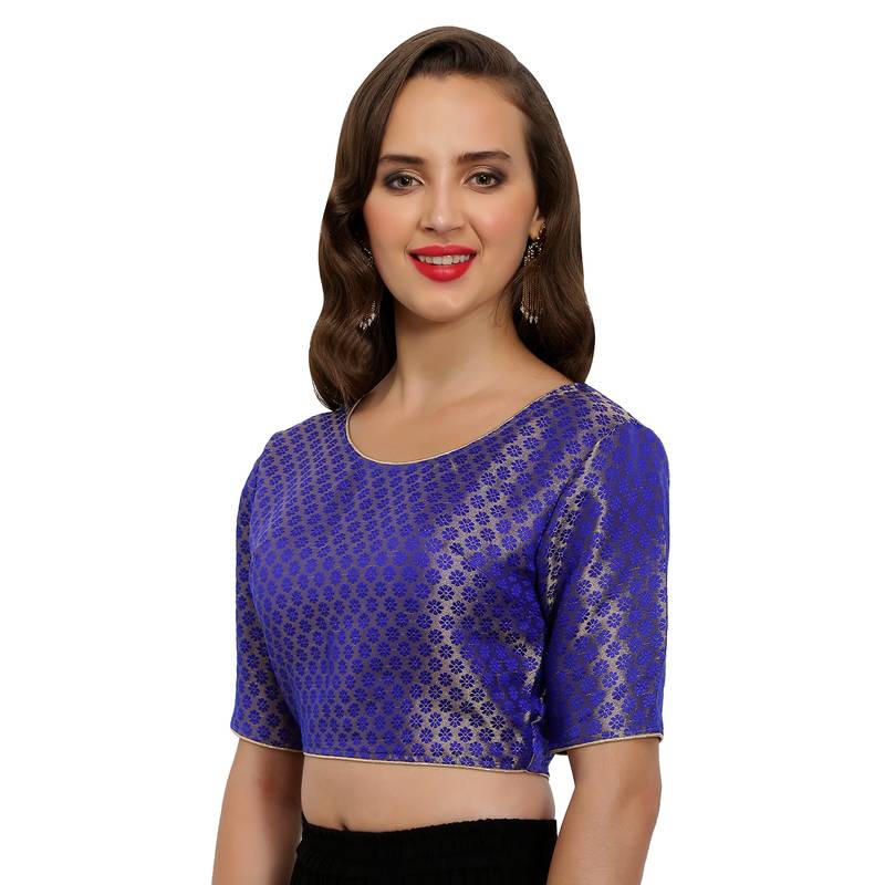 Blue plain polyester party stitched blouse