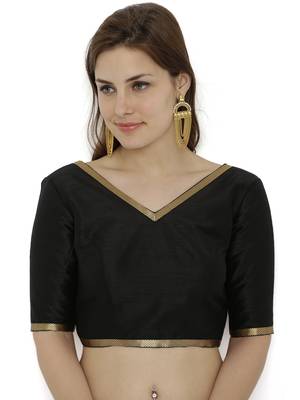 Black plain polyester party stitched blouse 1