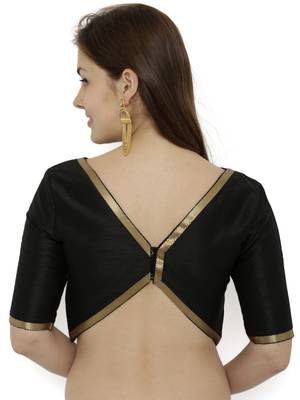 Black plain polyester party stitched blouse 2