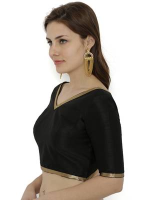 Black plain polyester party stitched blouse 3