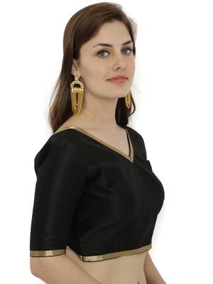 Black plain polyester party stitched blouse 4