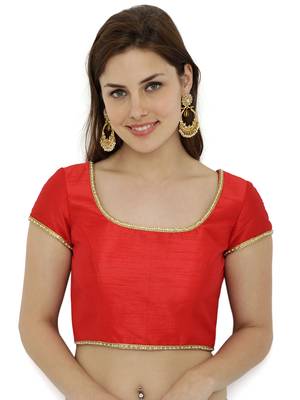 Red plain polyester party stitched blouse 1