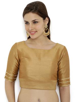 Khaki gold plain polyester party stitched blouse 1