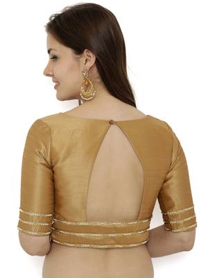 Khaki gold plain polyester party stitched blouse 2
