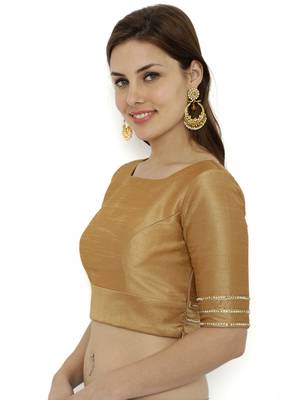 Khaki gold plain polyester party stitched blouse 3