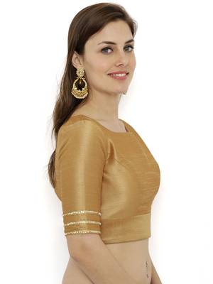 Khaki gold plain polyester party stitched blouse 4