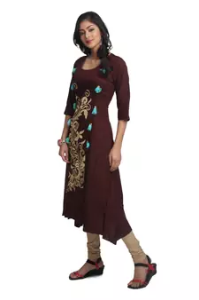 Multicolor Hand Woven Silk Stitched Kurti