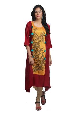 Multicolor Hand Woven Silk Stitched Kurti 1