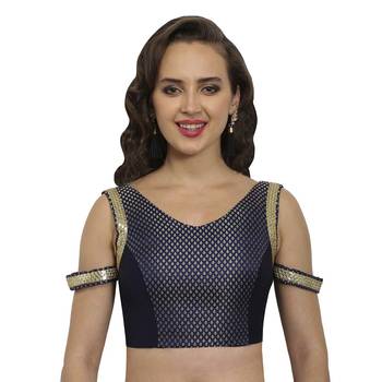 Navy/gold plain polyester party stitched blouse 1