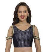 Navy/gold plain polyester party stitched blouse