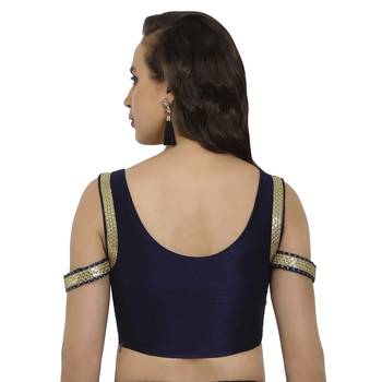 Navy/gold plain polyester party stitched blouse 2