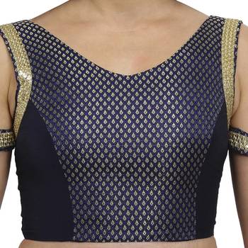Navy/gold plain polyester party stitched blouse 5