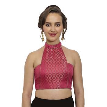 Pink plain polyester party stitched blouse 1