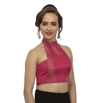 Pink plain polyester party stitched blouse 3