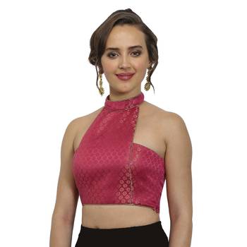 Pink plain polyester party stitched blouse 4