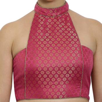 Pink plain polyester party stitched blouse 5