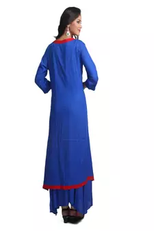Multicolor Hand Woven Rayon Stitched Kurti