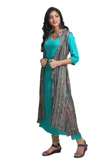 Multicolor hand woven rayon stitched kurti