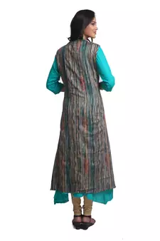 Multicolor hand woven rayon stitched kurti