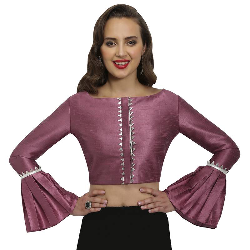 Light blue plain dupion_silk party stitched blouse