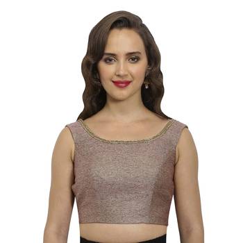 Brown pink plain polyester party stitched blouse 1