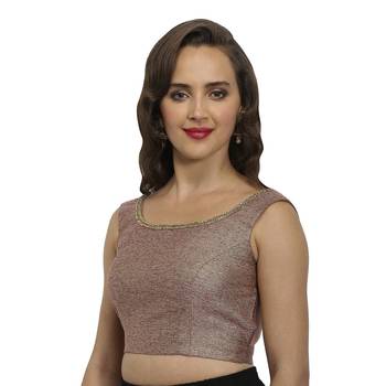 Brown pink plain polyester party stitched blouse 3