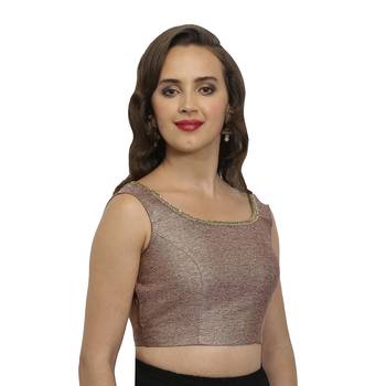 Brown pink plain polyester party stitched blouse 4