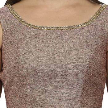 Brown pink plain polyester party stitched blouse 5