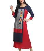 Multicolor Hand Woven Rayon Stitched Kurti