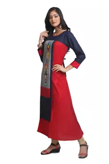 Multicolor Hand Woven Rayon Stitched Kurti